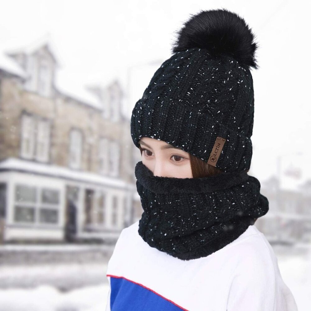 Womens Knit Beanie Hat Scarf Set Fleece Lined Warm Winter Ski Casual - Picture 5 of 6